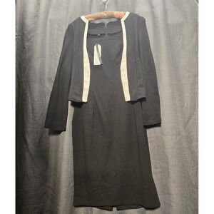 Mushare‎ Dress & Jacket Set Black Career Wear Square Neck Long Sleeve  Womens M
